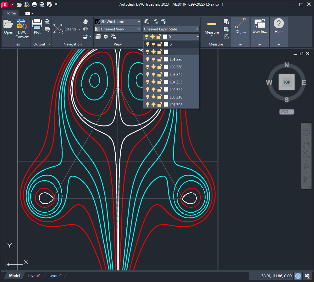 dxf - Pfad Daten, importiert in TrueView 