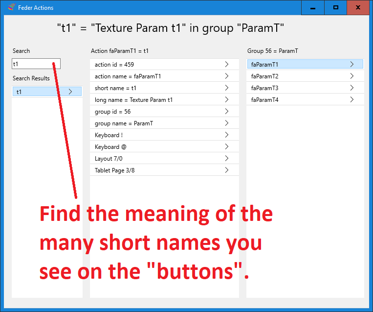 Image of Federgraph Actions Form with actions listed in groups.